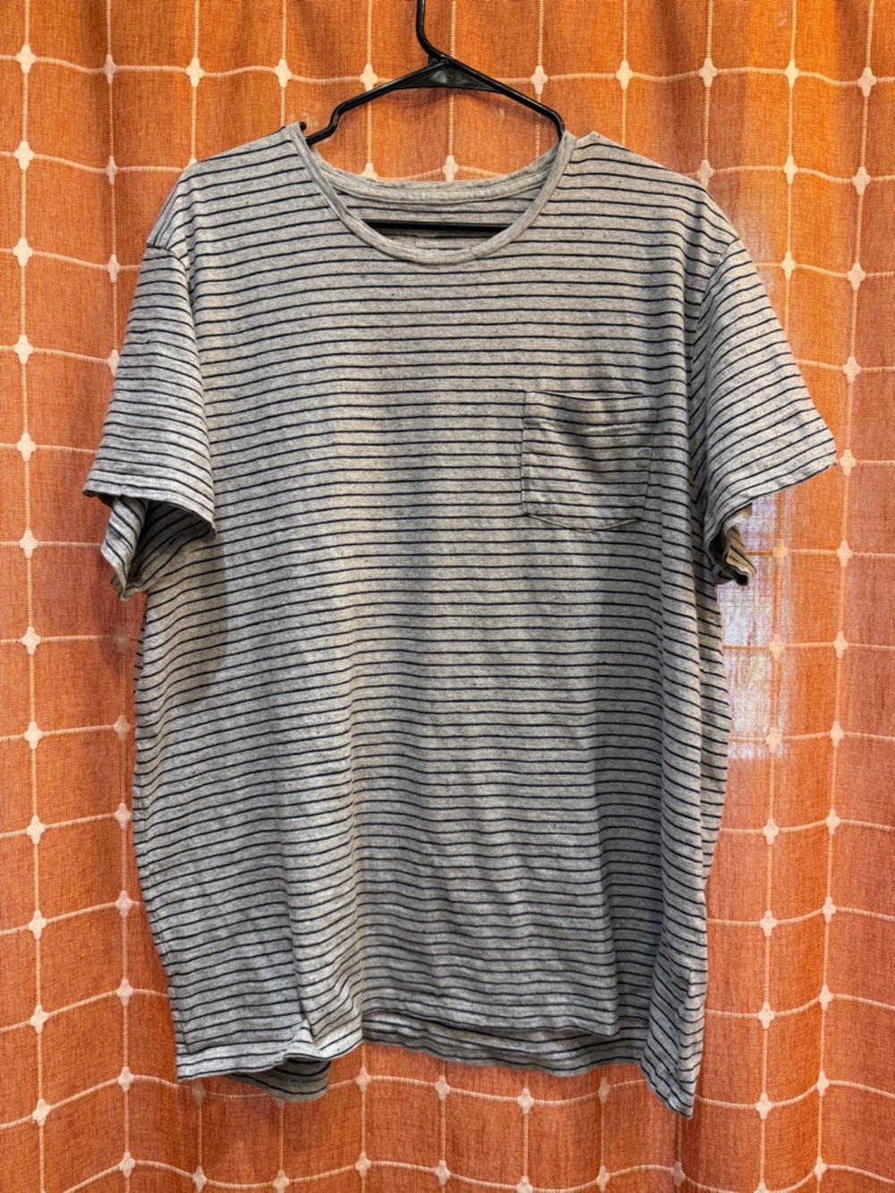 Old Navy Gray and Black Striped Short Sleeve Pocket Tee